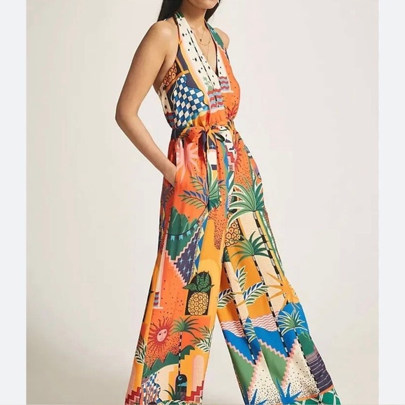 FARM RIO for Anthropologie CUT OUT HALTER JUMPSUIT XS - Picture 2 of 8